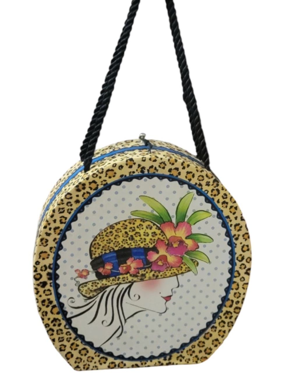 Vintage Lady Profile Leopard Fashion Round Hat Box Bag
